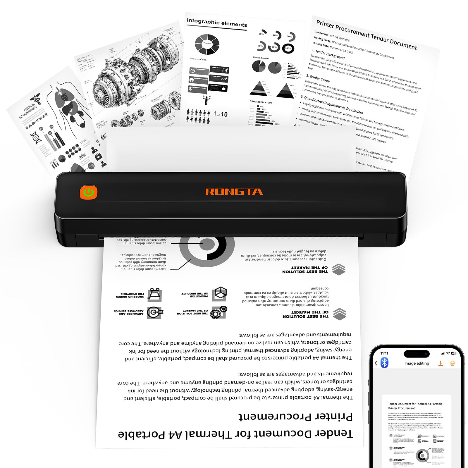 Thermal Portable Printers Wireless for Travel, Bluetooth Mobile Printer, Inkl...