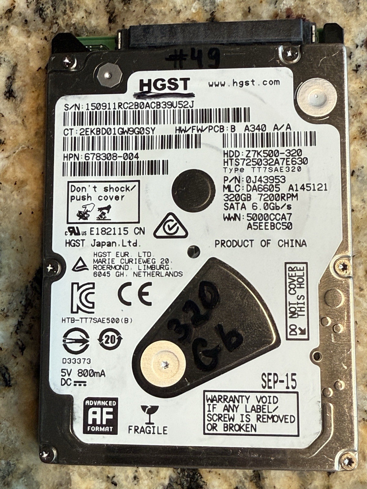 TESTED HGST Travelstar Z7K500-320 Internal HDD Model: HTS725032A7E630 320GB #49
