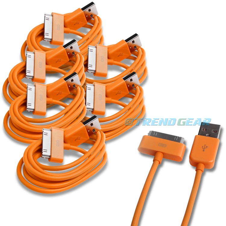 6X 10FT 30-PIN USB SYNC DATA POWER CHARGER ORANGE CABLE IPHONE IPOD TOUCH IPAD