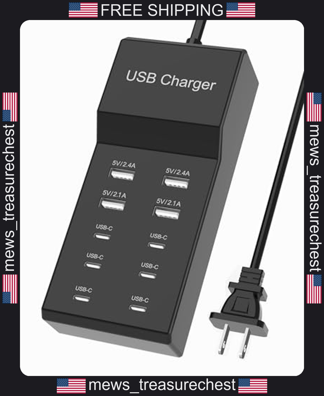 USB-C & USB-A Charging Station 10 Ports Compact Power Hub for Multiple Devices