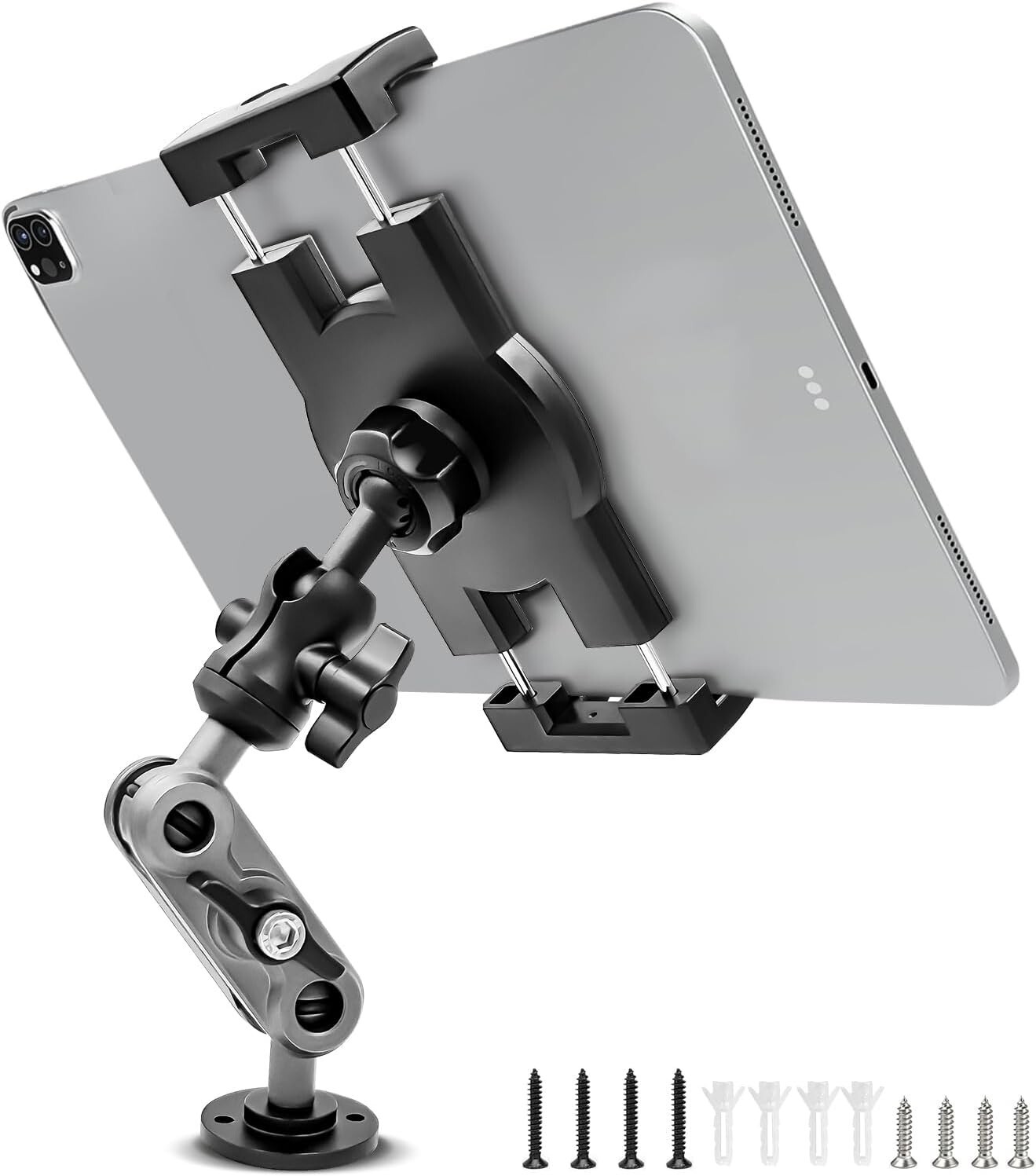 Aluminum Heavy Duty Drill Base Tablet Holder Car Mount Dashboard, 360° Adjustabl