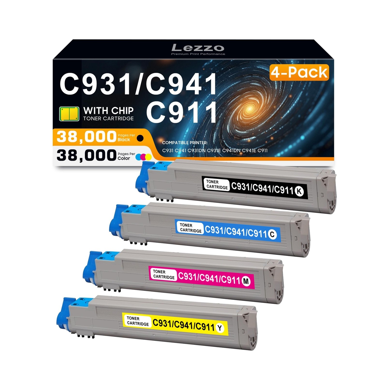 C931 C941 C911 Toner Cartridge 4-Pack 45536516 45536515 45536514 45536513 Ton...