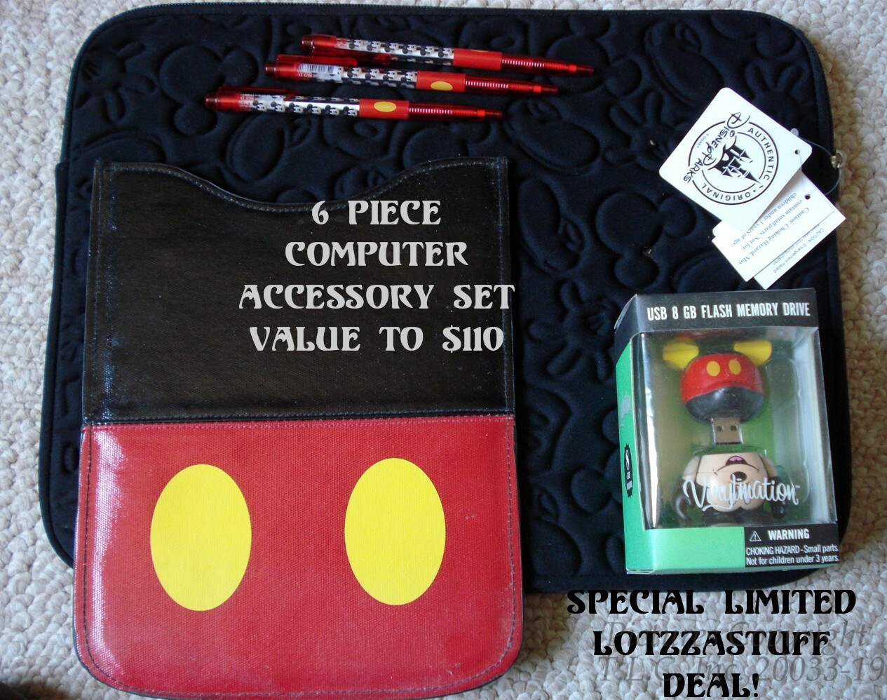 NEW Disney Parks Mickey Mouse Laptop & Tablet Cases-8GB USB Drive-Bonus Pens