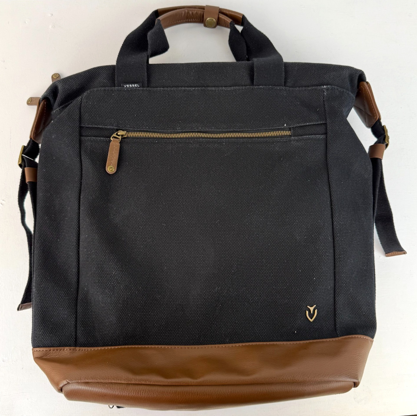 VESSEL - Heavy Canvas and Faux Suede Synthetic Leather Backpack - Black/Brown