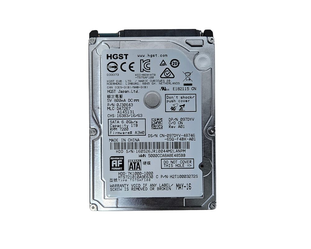 HGST Travelstar HTS721010A9E630 1TB 7200 RPM SATA Internal Laptop Hard Drive