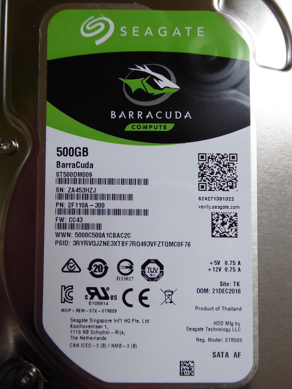 Seagate ST500DM009 | PN: 2F110A-300 | FW: CC43 | TK | 500GB