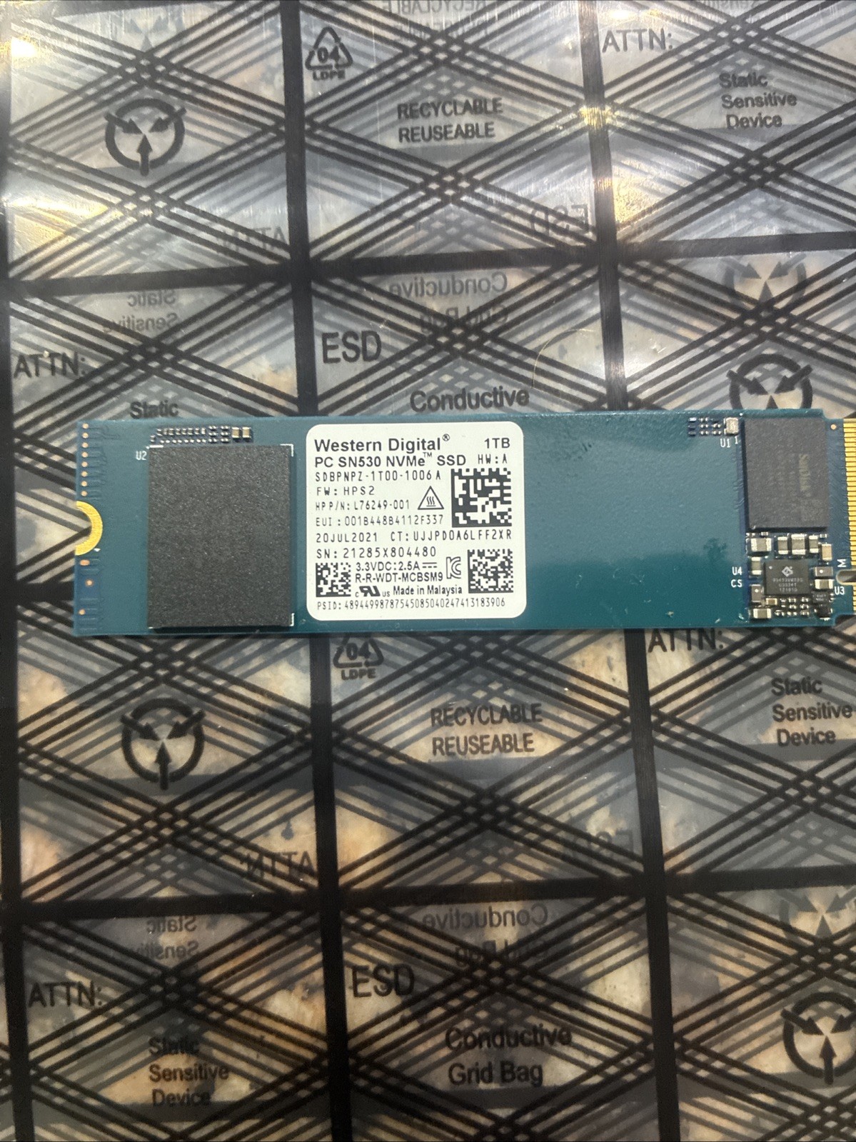 Western Digital PC SN530 1TB M.2 2280 NVMe SSD Blue SDBPNPZ-1T00-1006 96% Health