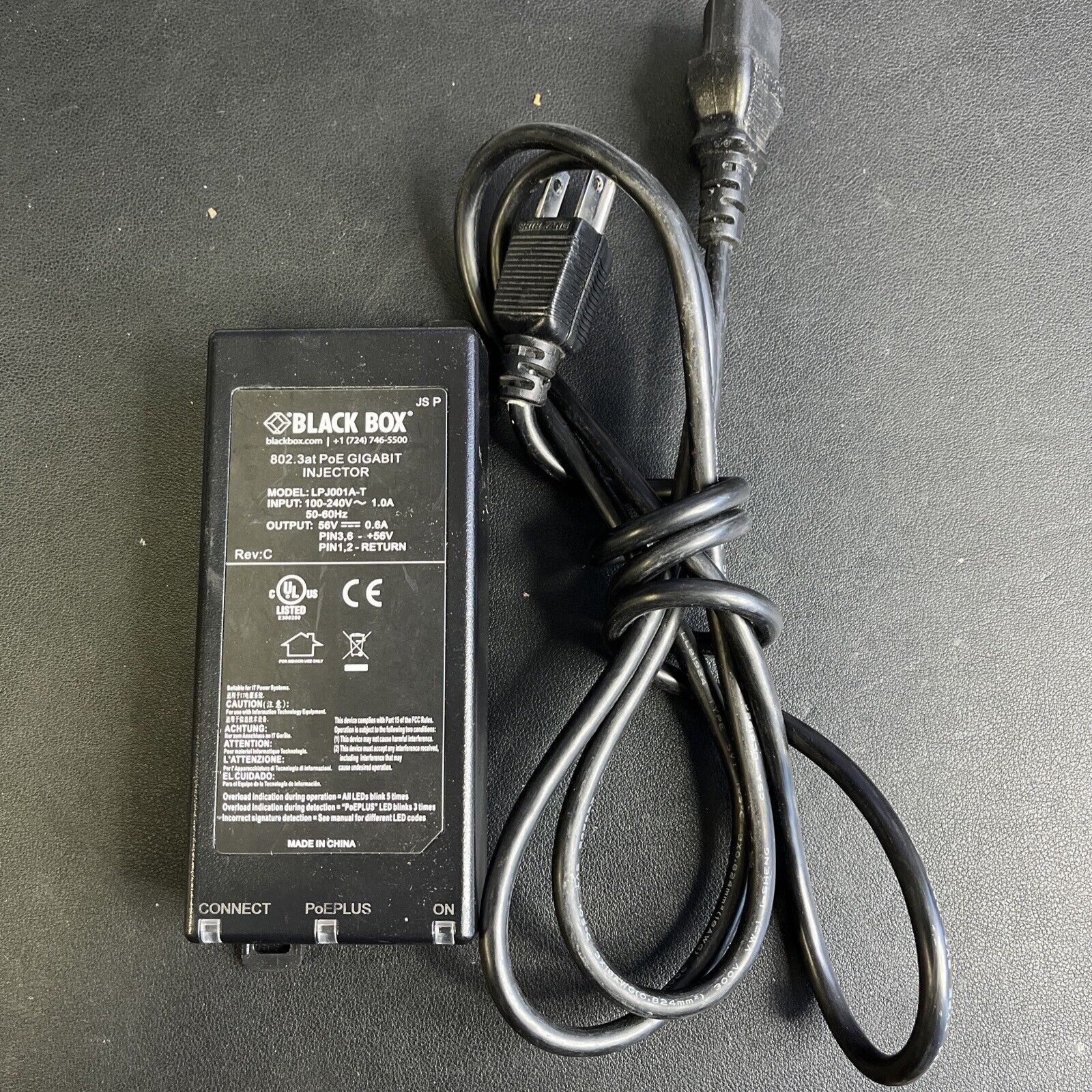 Black Box LPJ001A-T PoE Gigabit Ethernet Injector - 802.3at