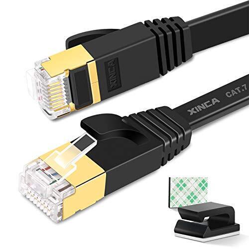 Cat 7 Flat Ethernet Cable 75ft Black High Speed 10GB Shielded STP LAN Interne...
