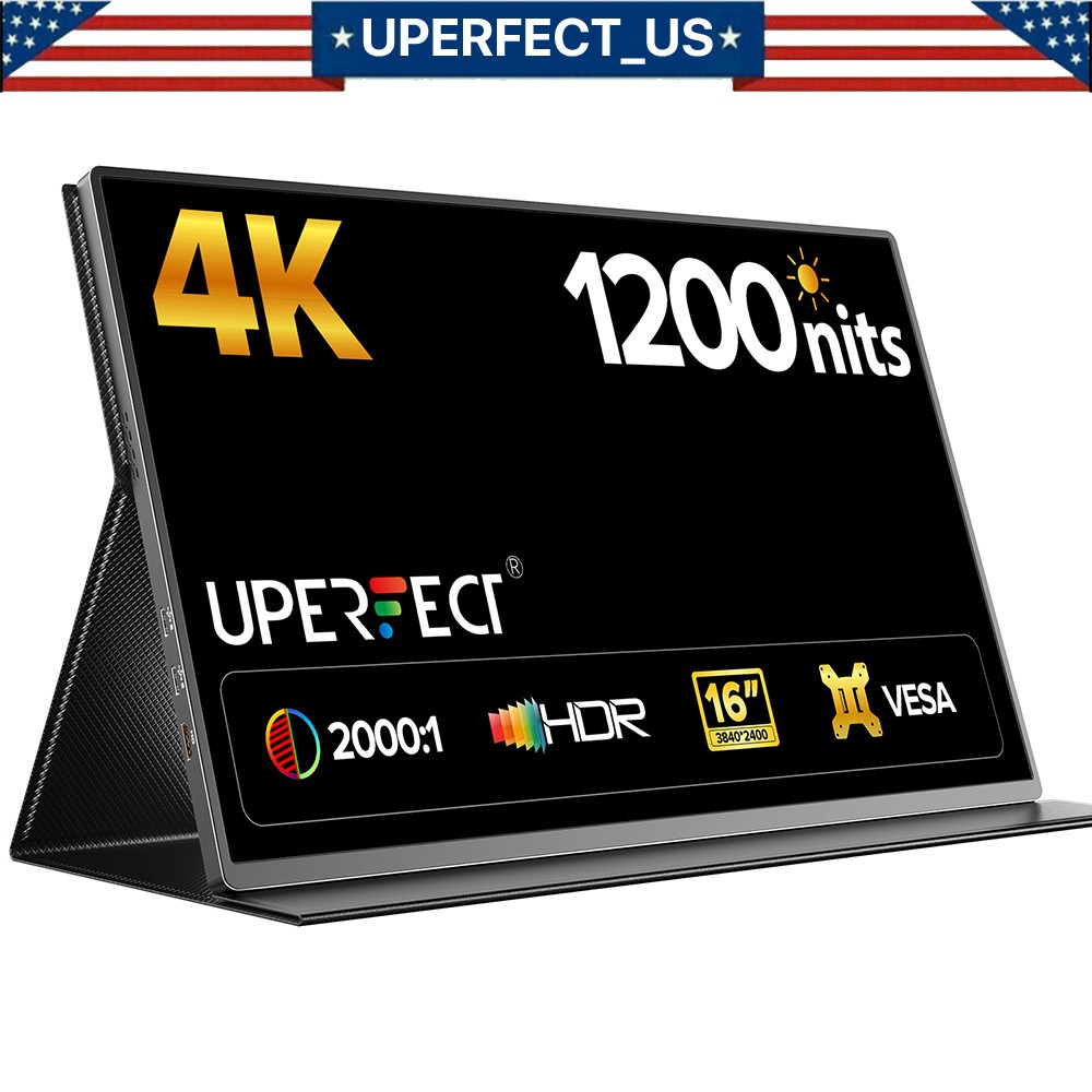 UPERFECT 4K Portable Monitor,16" 1200 cd/m² Portable Gaming Monitor AMD FreeSync