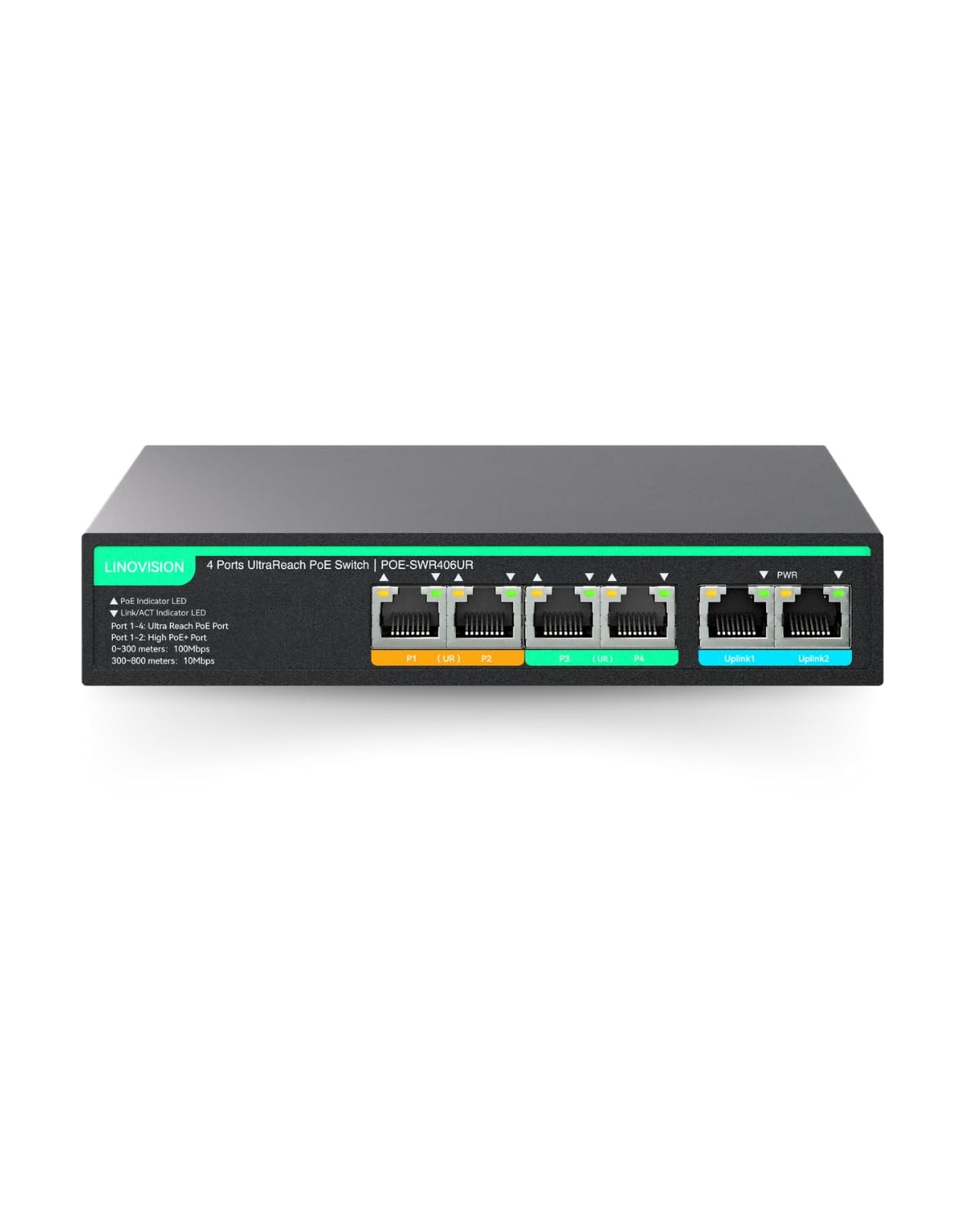 4 Ports UltraReach PoE Switch Max 2600ft (800m) Long-Range PoE