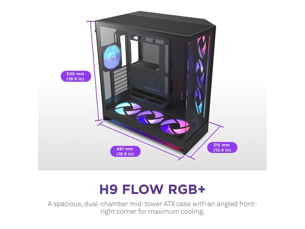 NZXT H9 Flow RGB+ (2025)  Large Dual-Chamber ATX Mid-Tower Airflow PC Case  Incl