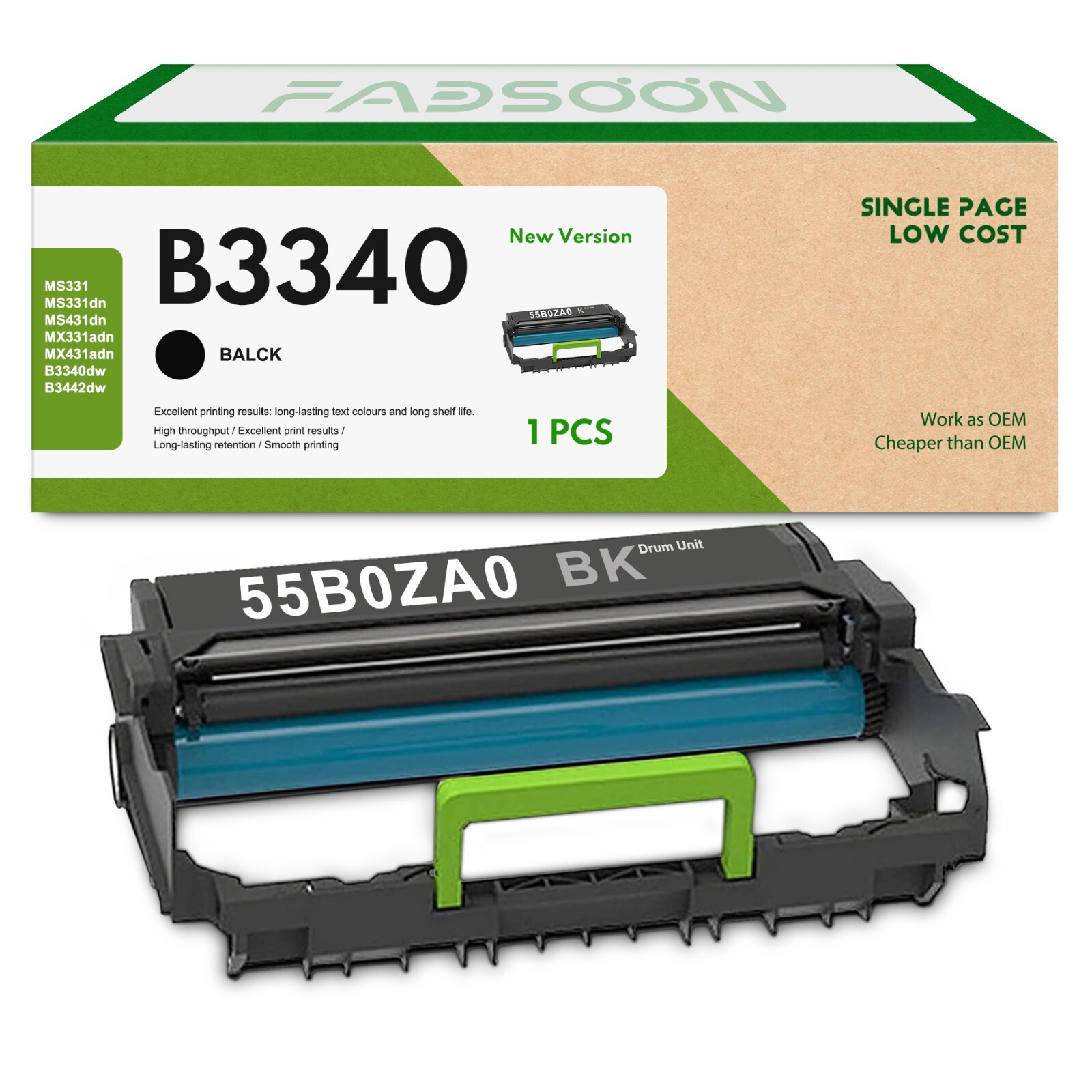 55B0ZA0 1PK Imaging Drum With Chip for B3340dw B3442dw MB3442i MS431dn MS431dw