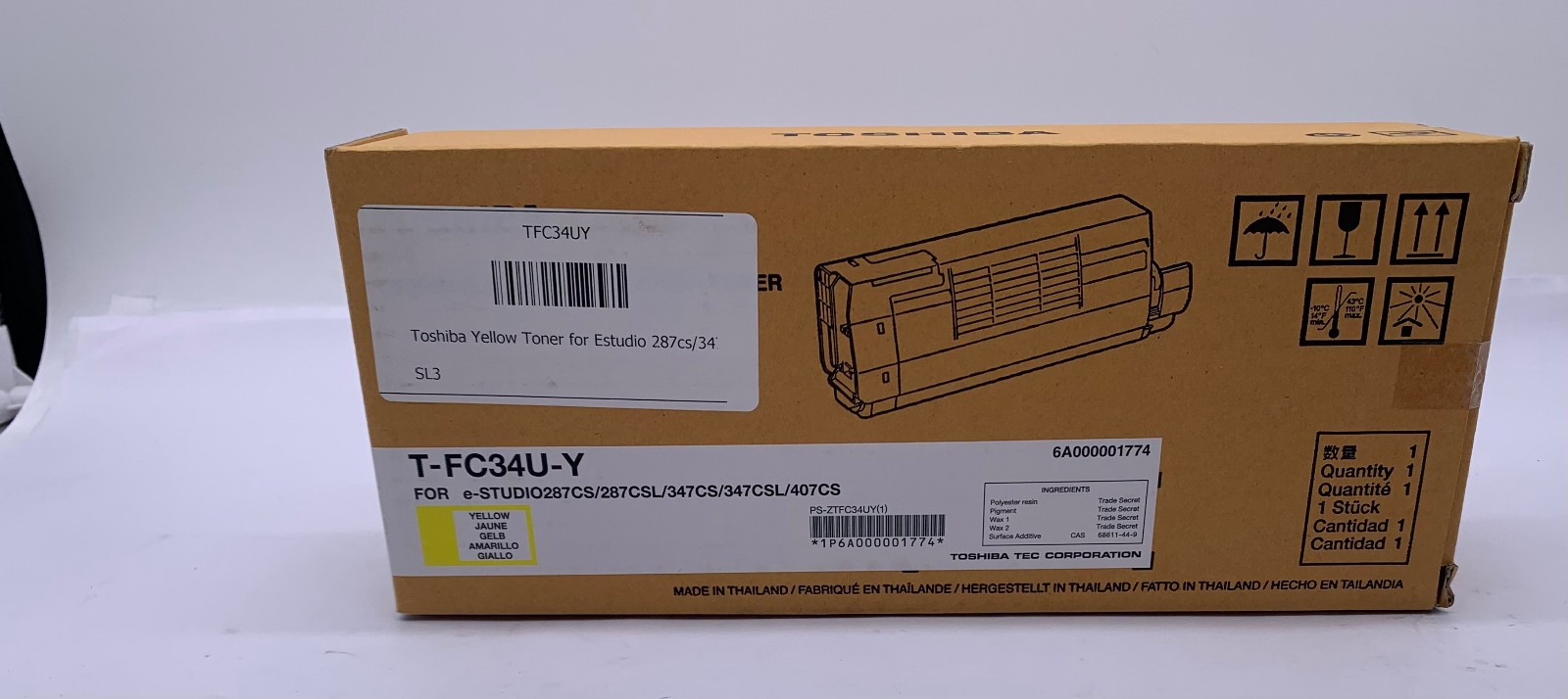 Genuine Toshiba TFC34UY (T-FC34U-Y) Yellow Toner Cartridge, OEM