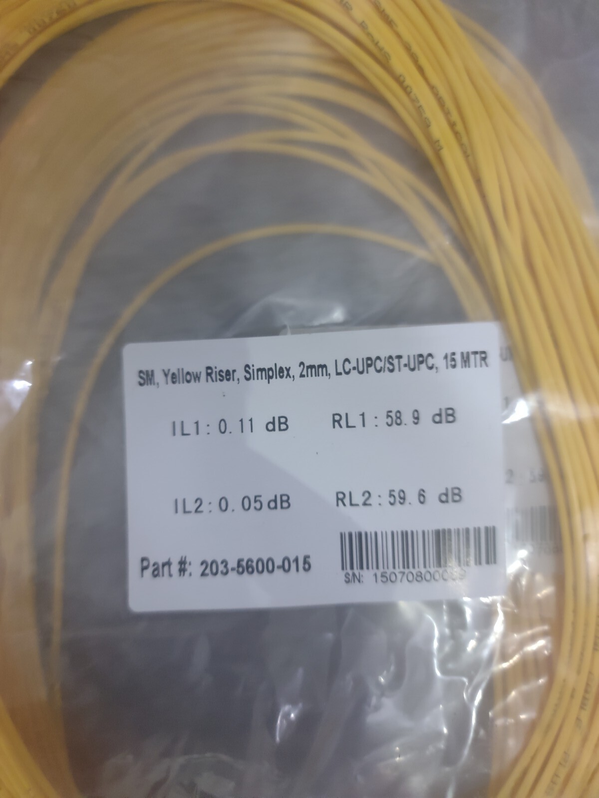 2 x LOT 15m LC-ST Simplex 9/125 Singlemode Fiber Optic Patch Cable OFNR Yellow