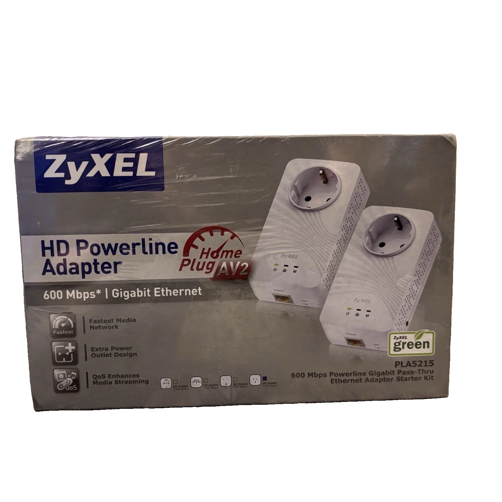 ZyXel HD Powerline Adapter PLA5215 Starter Kit 600 Mbs Ethernet Adapter - New