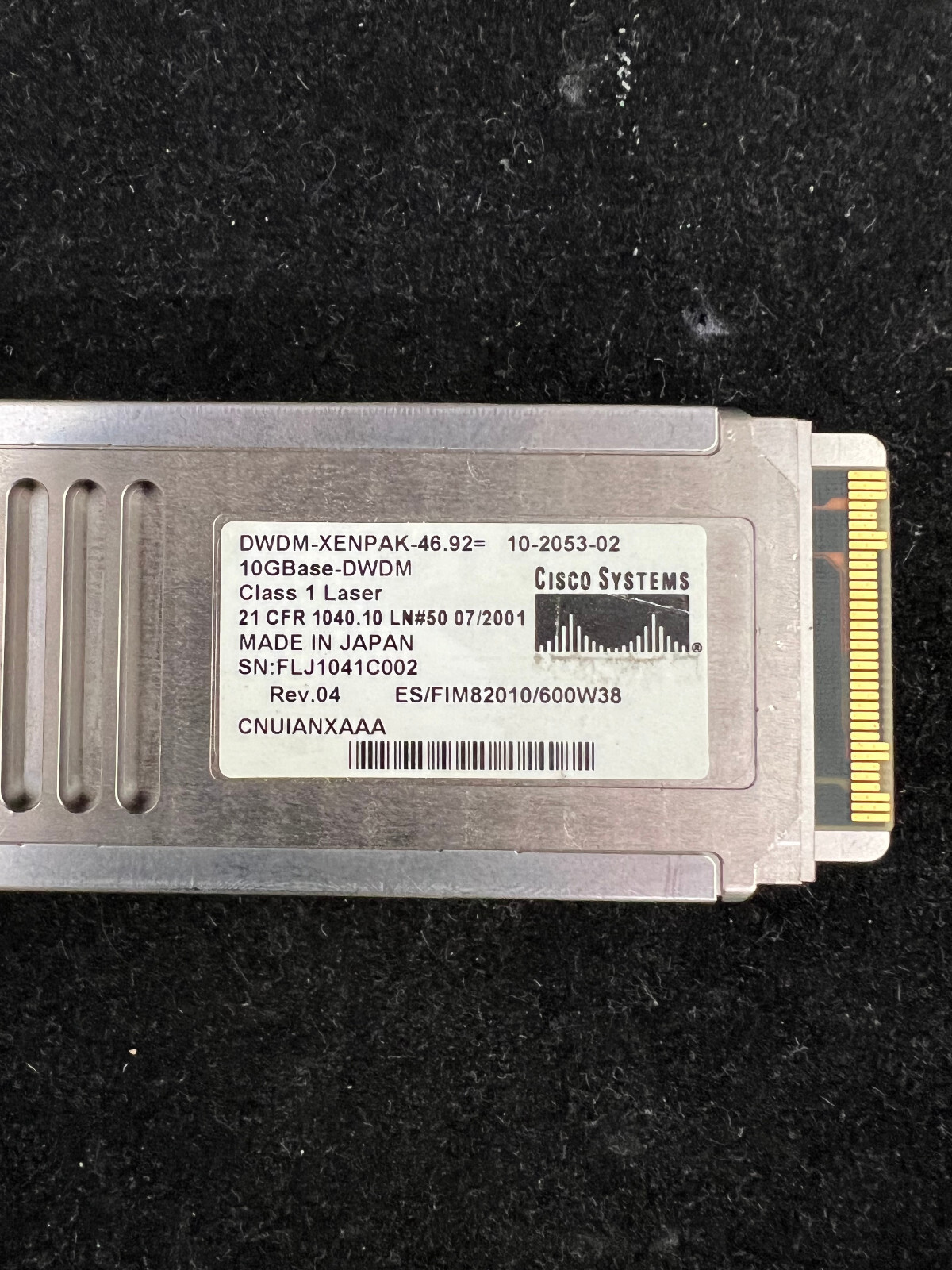 Cisco DWDM-XENPAK-46.92 10-2053-02 10G 80km 1546.92nm Ch 38 Optical Transceiver