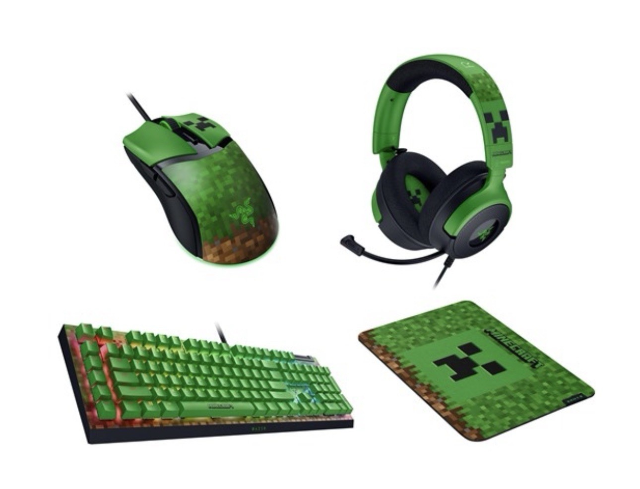 Razer Minecraft Edition Bundle Gaming Keyboard, Mouse, Headset & Mousepad Green