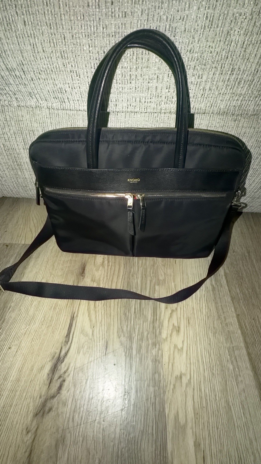 KNOMO London Hanover Slim 13 in Laptop Briefcase Black Nylon Adjustable Strap