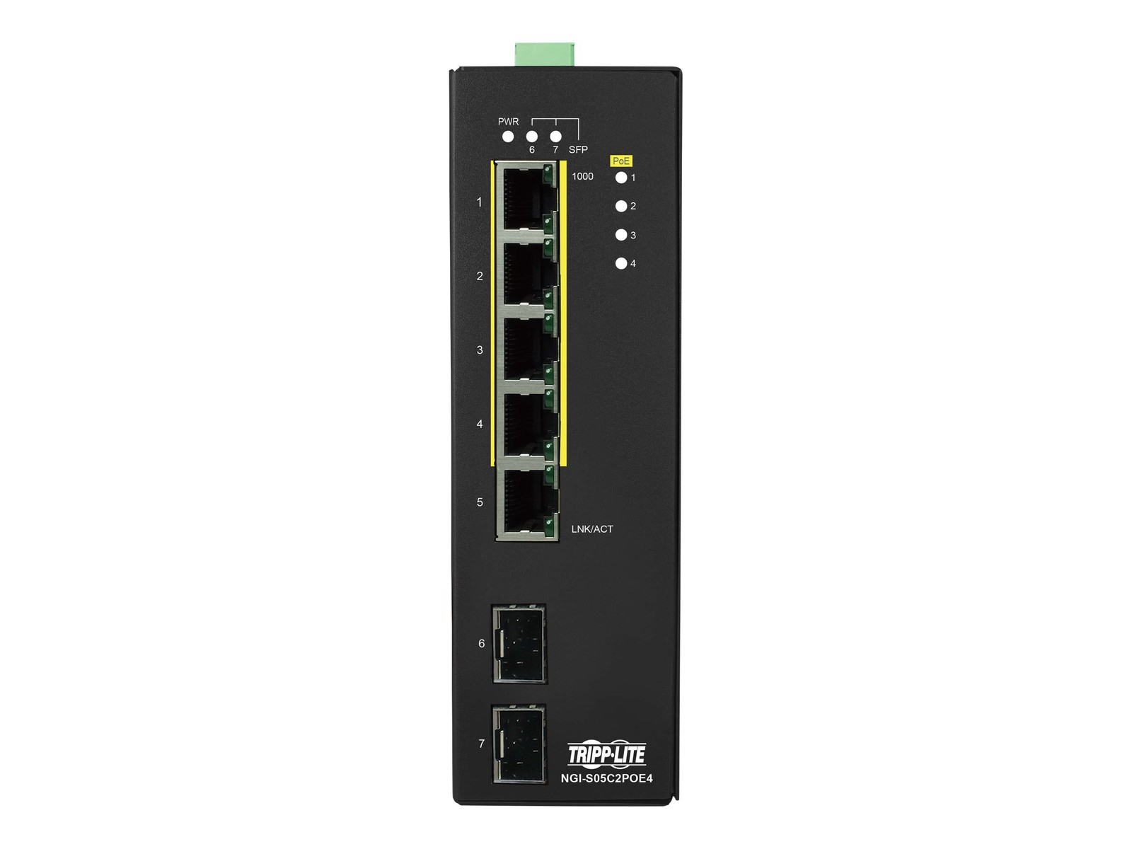Tripp Lite Industrial 5-Port Lite Managed PoE+ Gigabit Ethernet Switch, 2 SFP