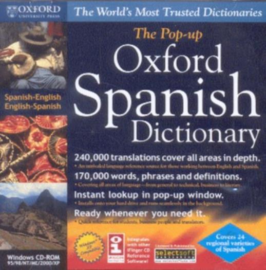 The Pop-up Oxford Spanish Dictionary PC CD translate espanol words phrases tool