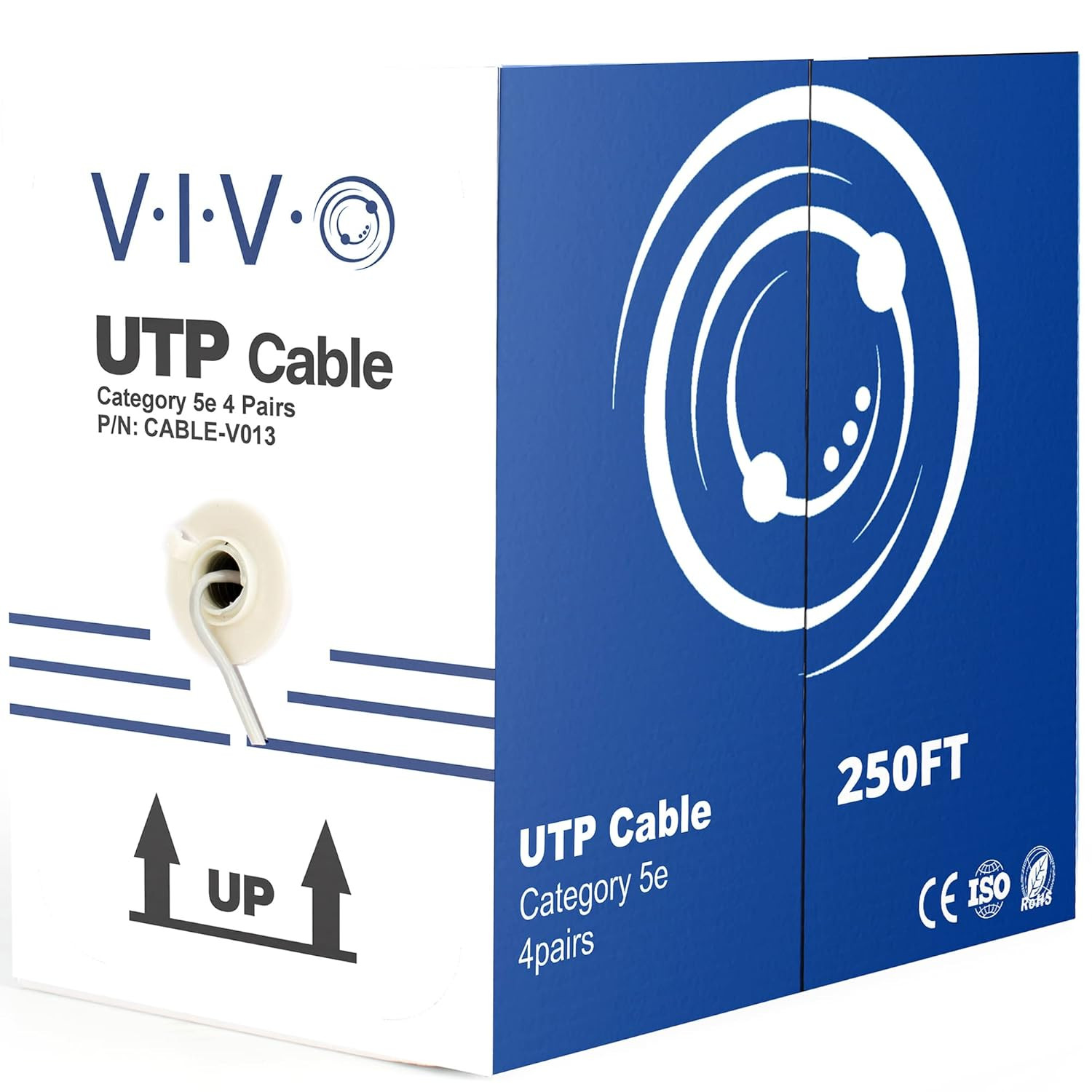 VIVO Gray 250Ft Bulk Cat5E, CCA Ethernet Cable, 24 AWG, UTP Pull Box, Cat-5E Wi