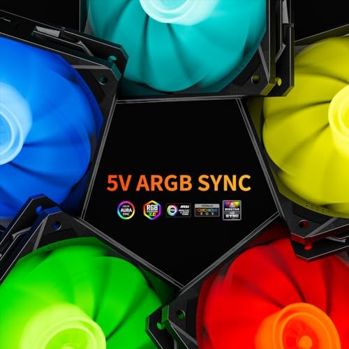 UPHERE 120MM BLACK ARGB COMPUTER CASE FANS 5-PACK,HIGH PERFORMANCE -  BLACK