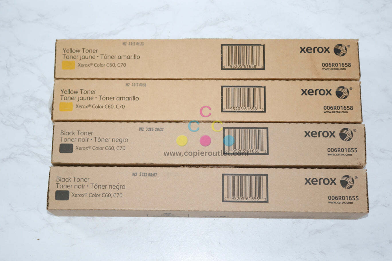 4 New Genuine Xerox Color C60, C70 YYKK Toner Cartridges 006R01655 & 006R01658