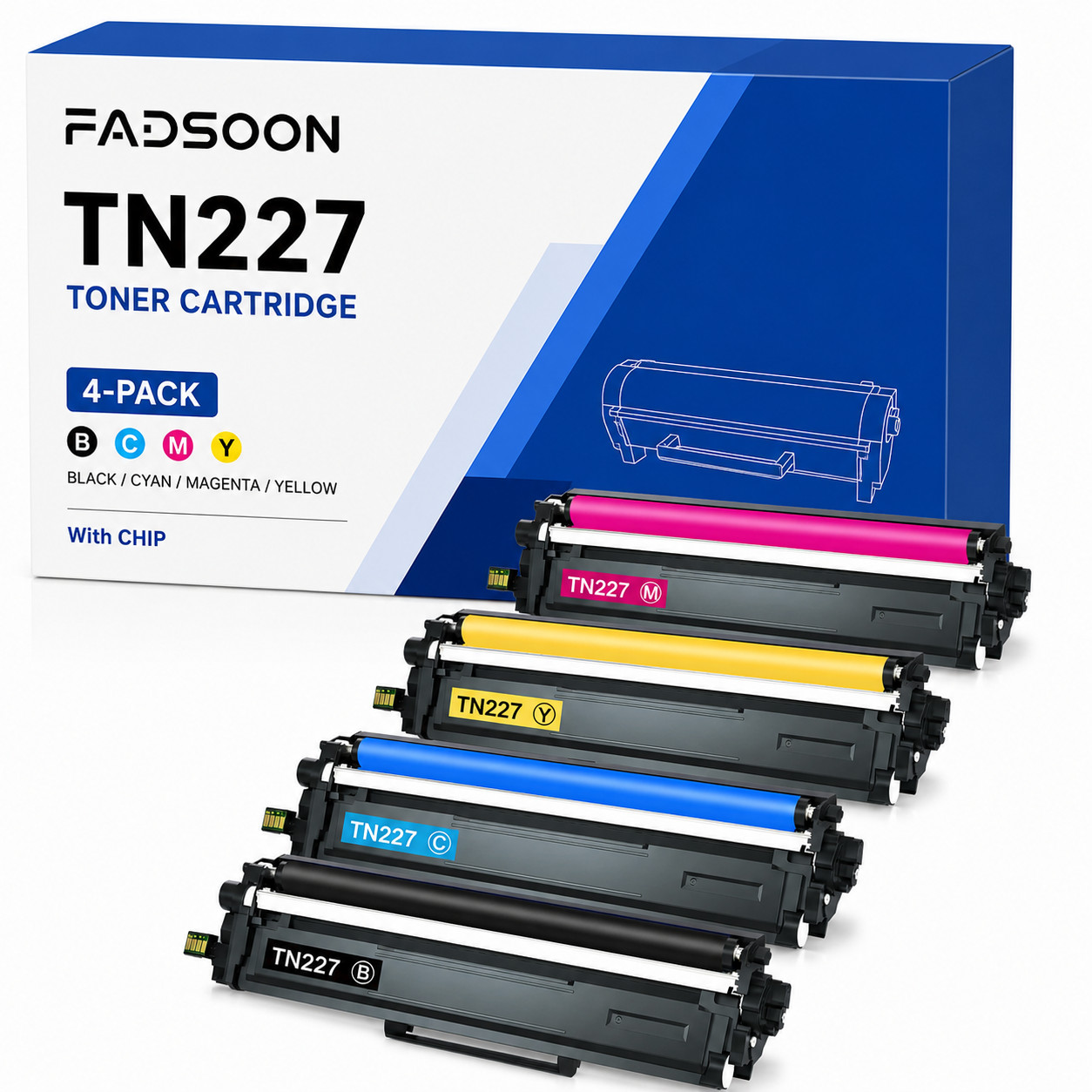 TN227 4PK BK/C/M/Y High Yield Toner Replacement fit for MFC-L3770CDW HL-L3270CDW