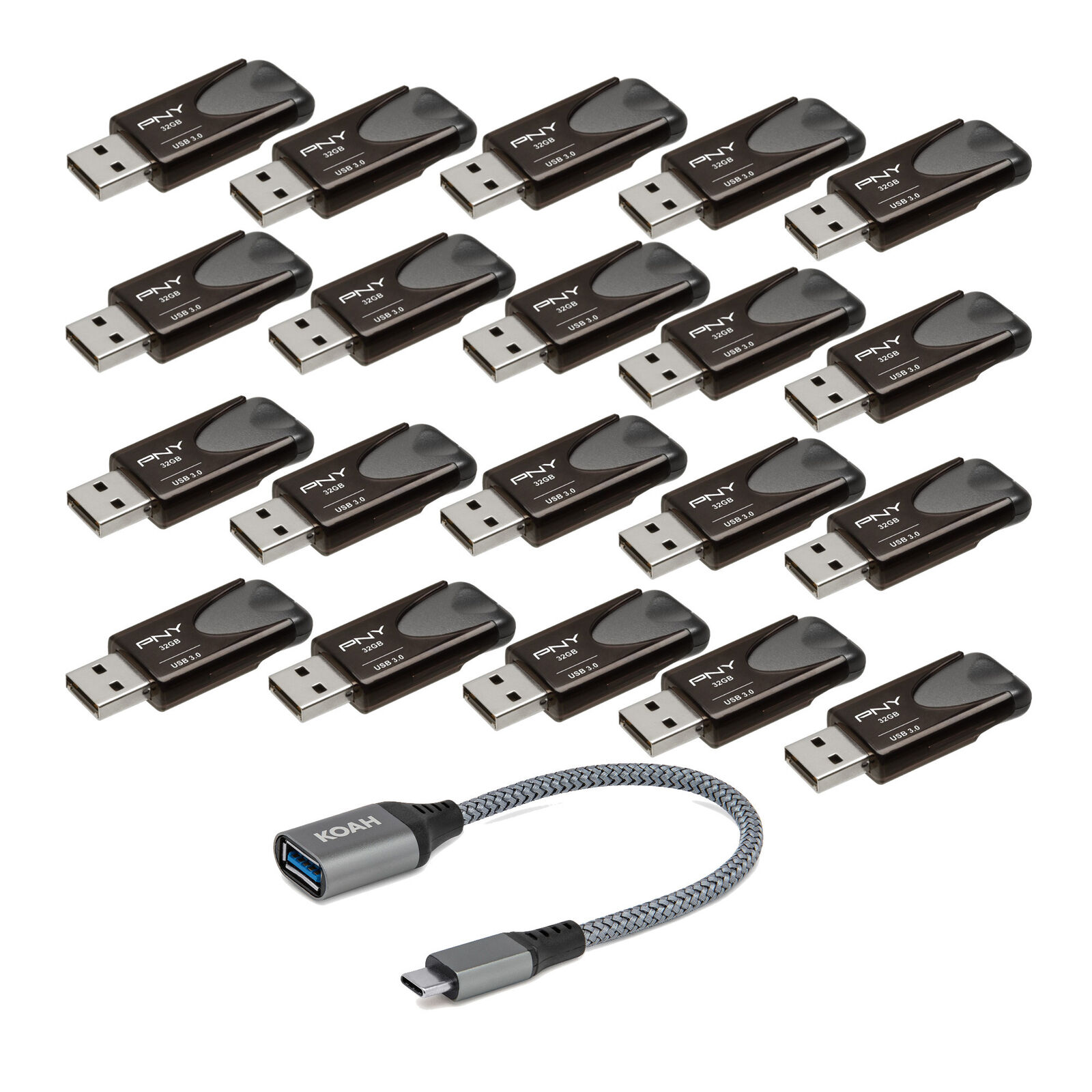 PNY 32GB USB 3.2 EliteTurbo Attache 4 20 pack with USB-C Adapter