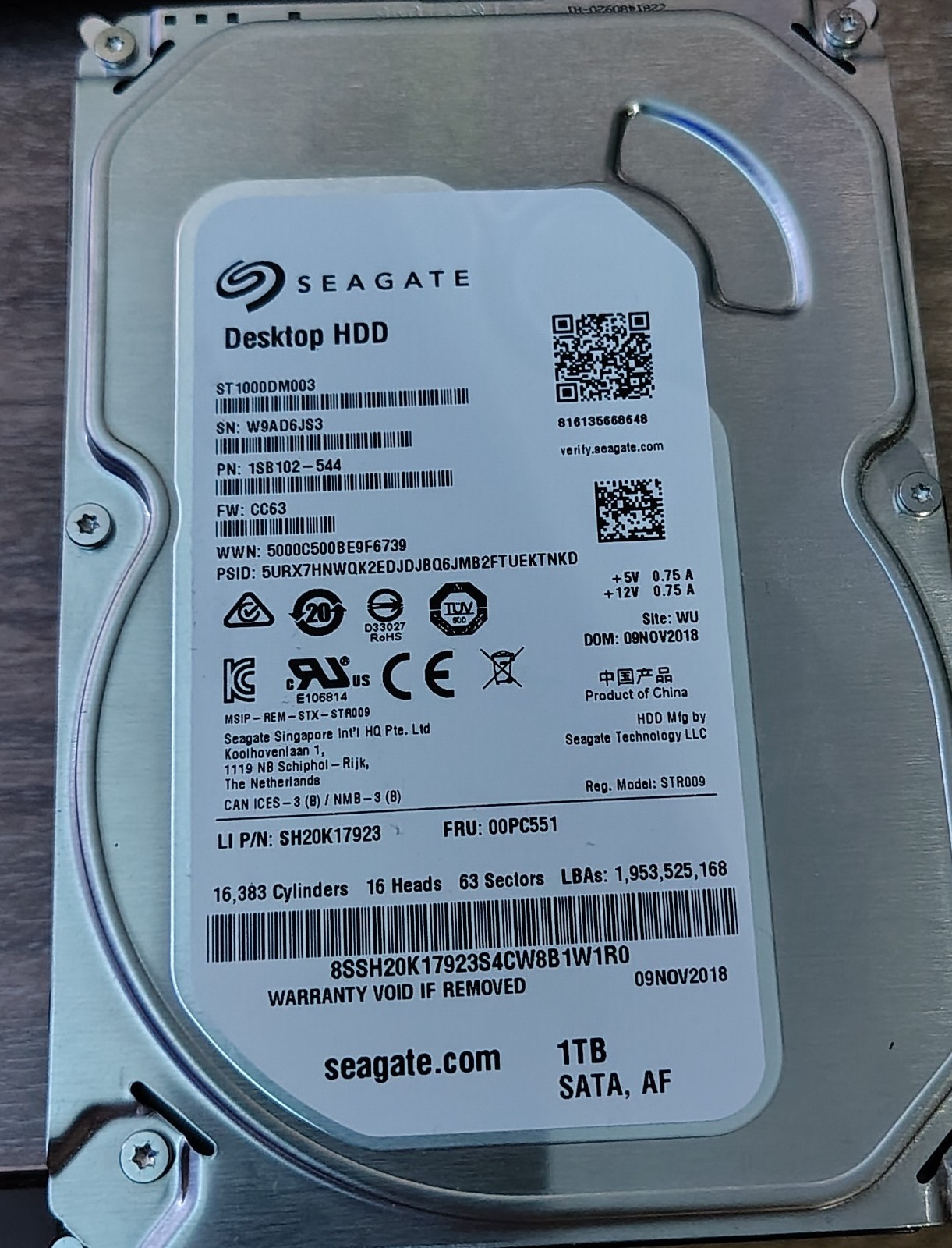 Seagate 1TB Internal 3.5" HDD 7200RPM  ST1000DM003 WIPED & TESTED
