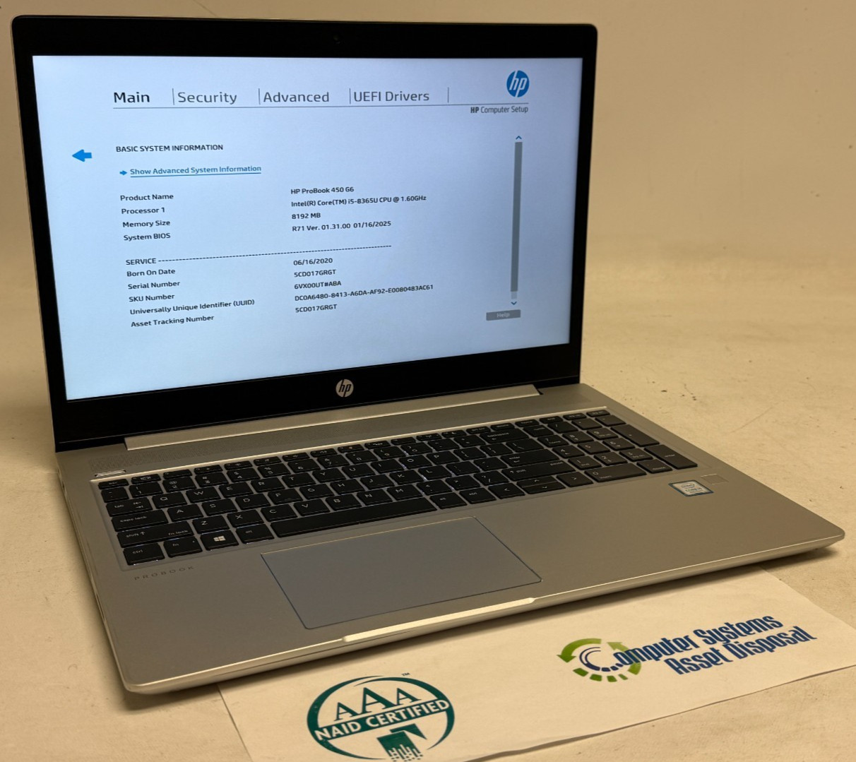 HP ProBook 450 G6 15.6" (i5 8th Gen 1.60GHz - 8GB RAM - 256GB SSD - Win11Home)
