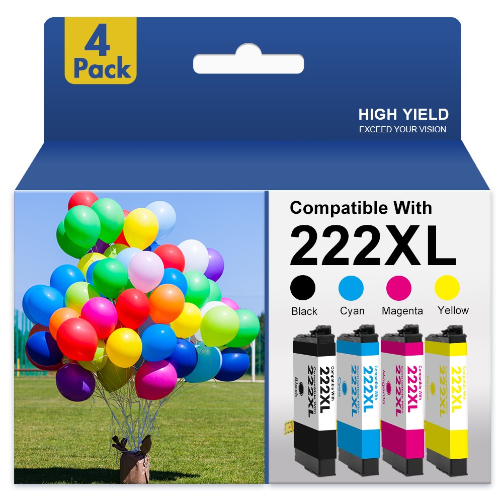 4 Pack T222XL 222XL Replacement Ink Cartridges for Epson WF-2960 XP-5200 Printer
