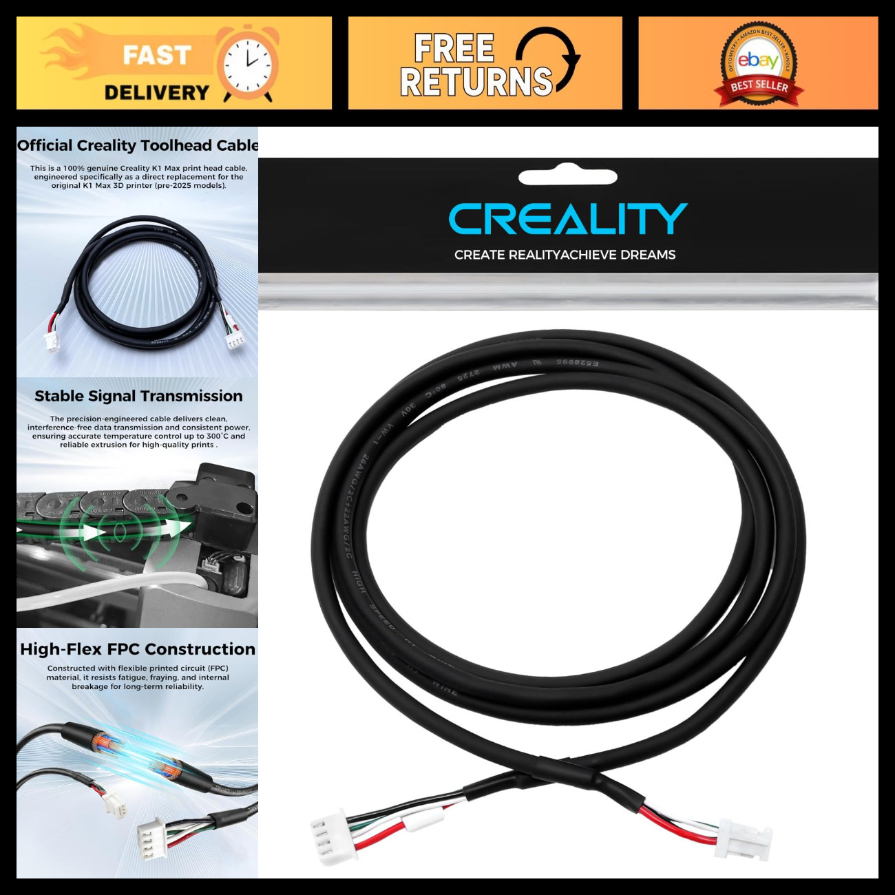 3D Printer Hotend Adapter Cable, Flexible Nozzle Connector Wire for K1 Max