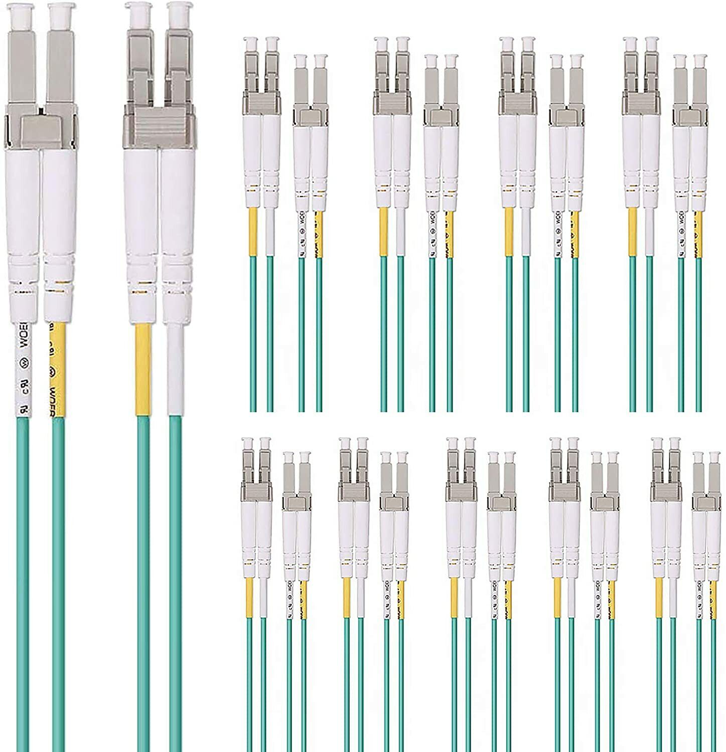 10-PACK OM3 LC to LC Fiber Patch Cable Multi-Mode Jumper Duplex 50/125μm 3 M