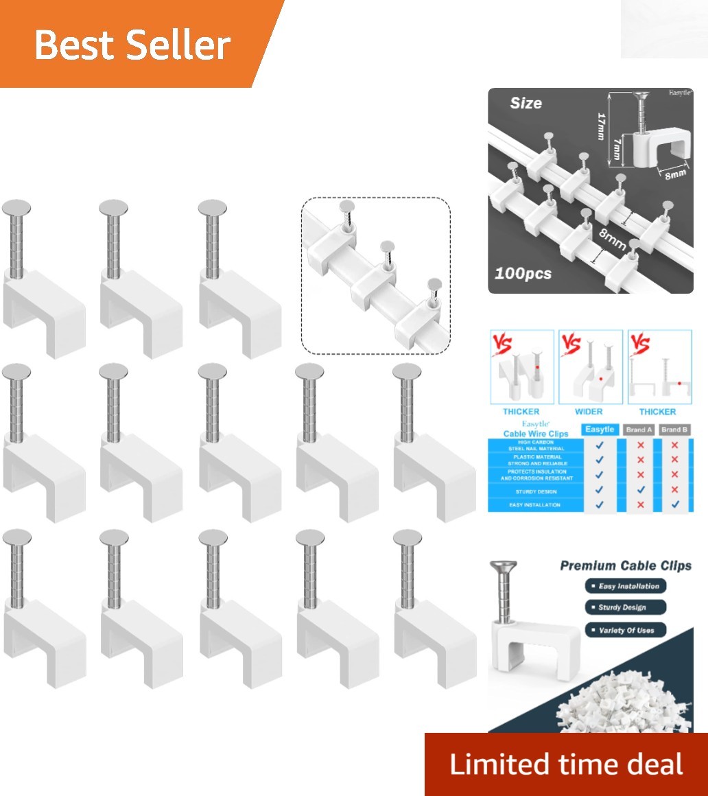 Versatile 8mm Nail-In Cable Clips - 100 Count for All Cord Management Needs