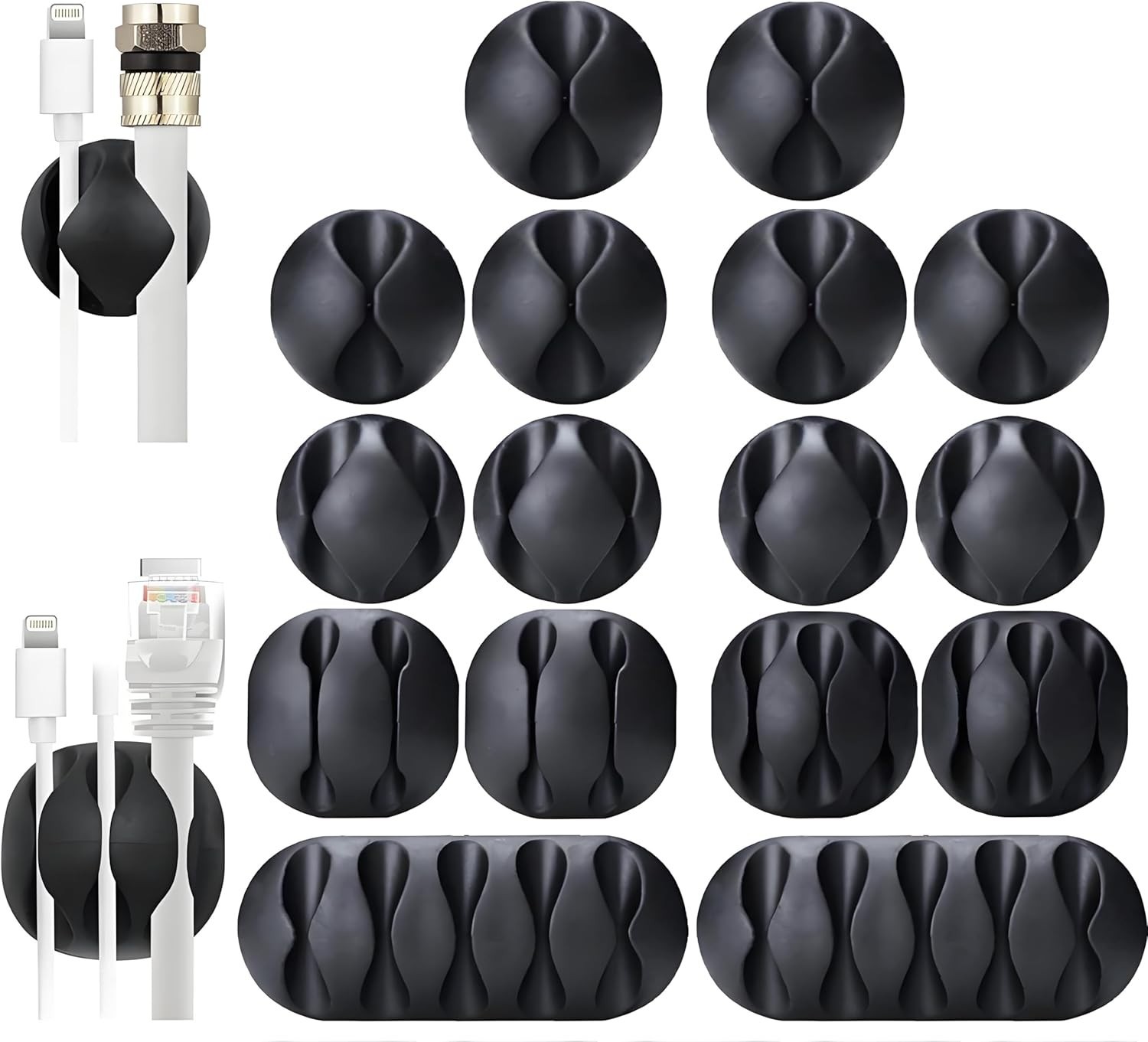 Compact 16PCS Black Cable Clips - Residue-Free Cord Holders for Home & Office