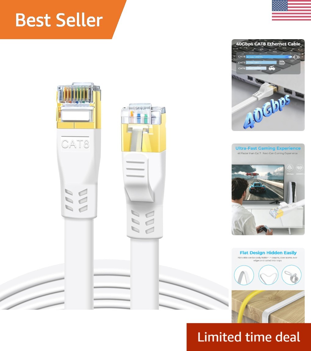 Tangle-Free Cat8 Ethernet Cable 3FT - Optimal Performance for Gaming & Streaming
