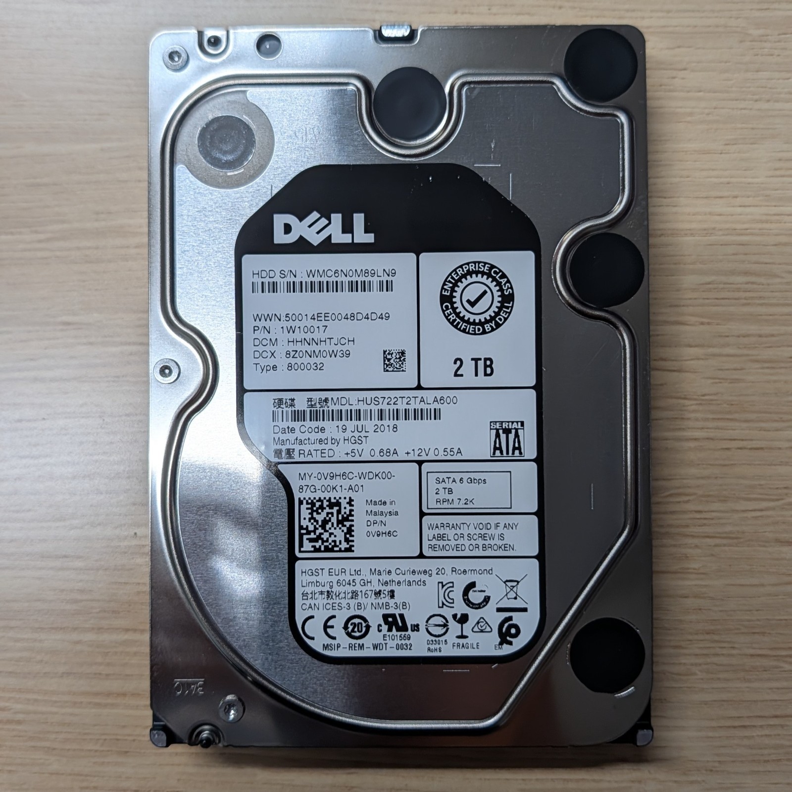 DELL 2TB Enterprise HDD (7200RPM, 3.5",  SATA III, 128MB Cache) HUS722T2TALA600