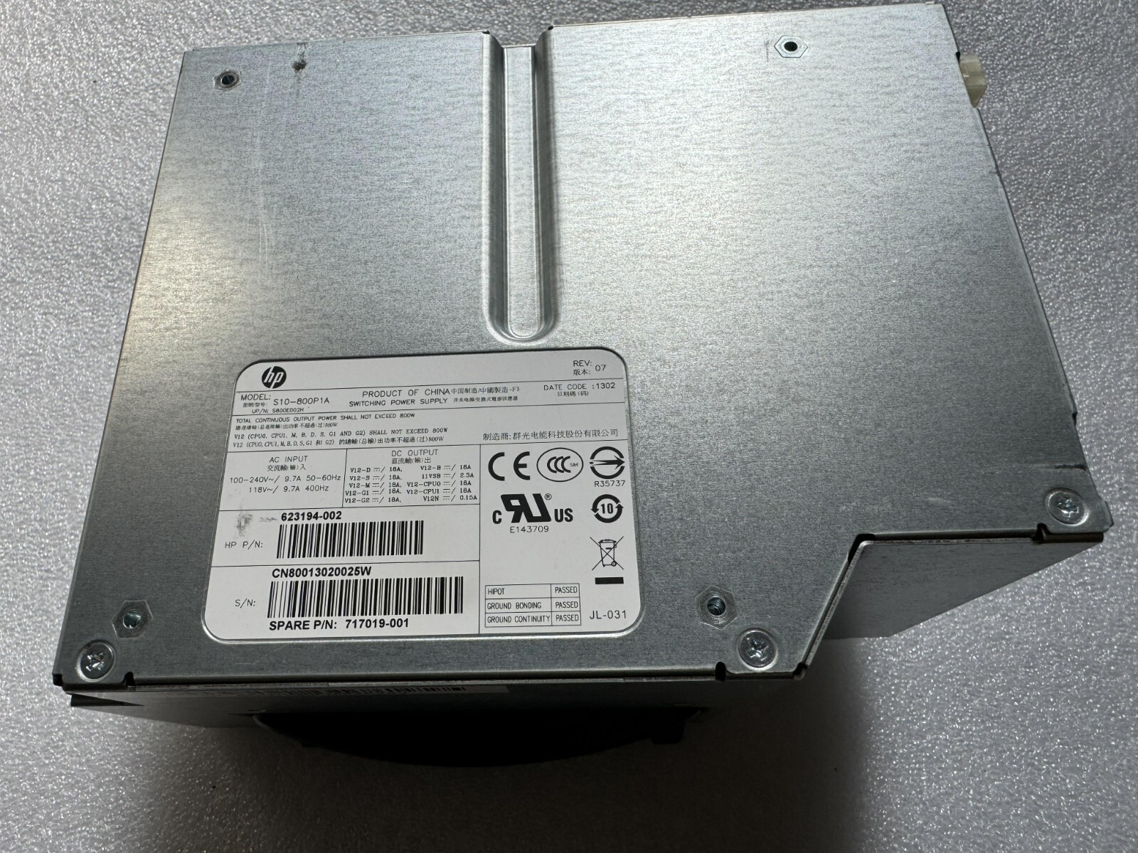 NEW HP Z620 Workstation 800W Power Supply Unit 623194-002 717019-001