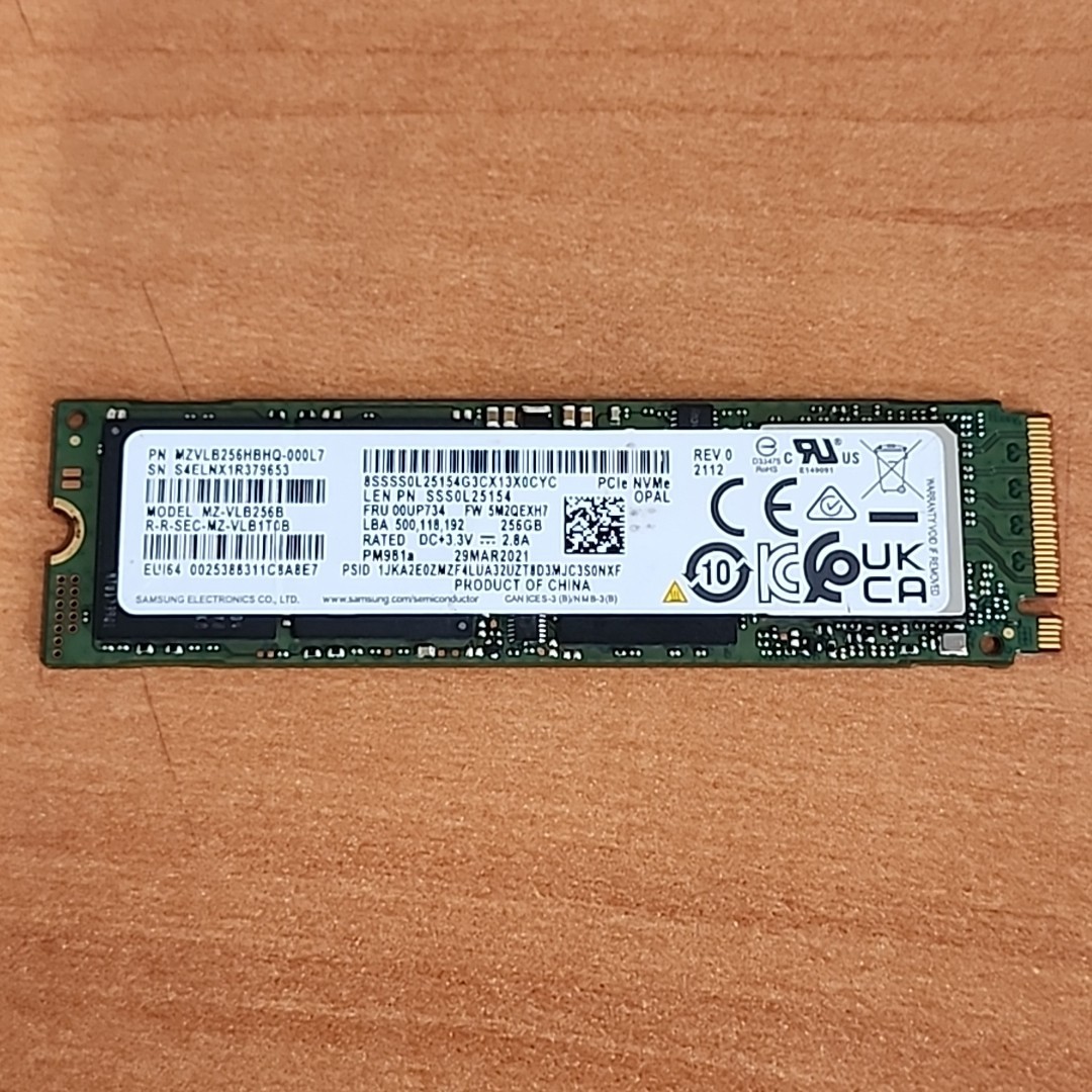 Samsung PM981a 256GB SSD MZ-VLB256HB  Lenovo SSS0L25154 MZVLB256HBHQ-000L7
