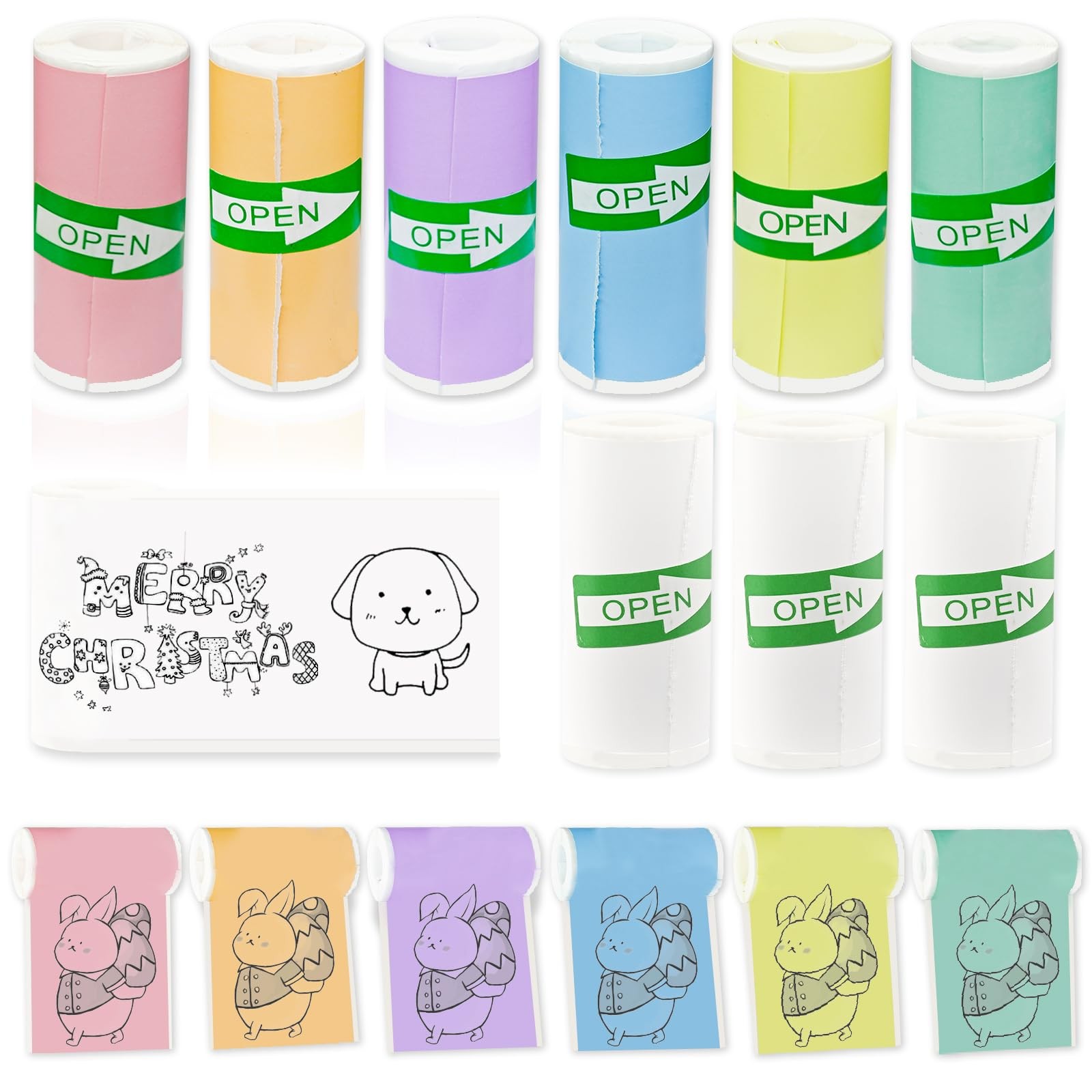 9 Rolls Self-Adhesive Mini Printer Paper - 6 Vibrant Colors & 3 White Compati...