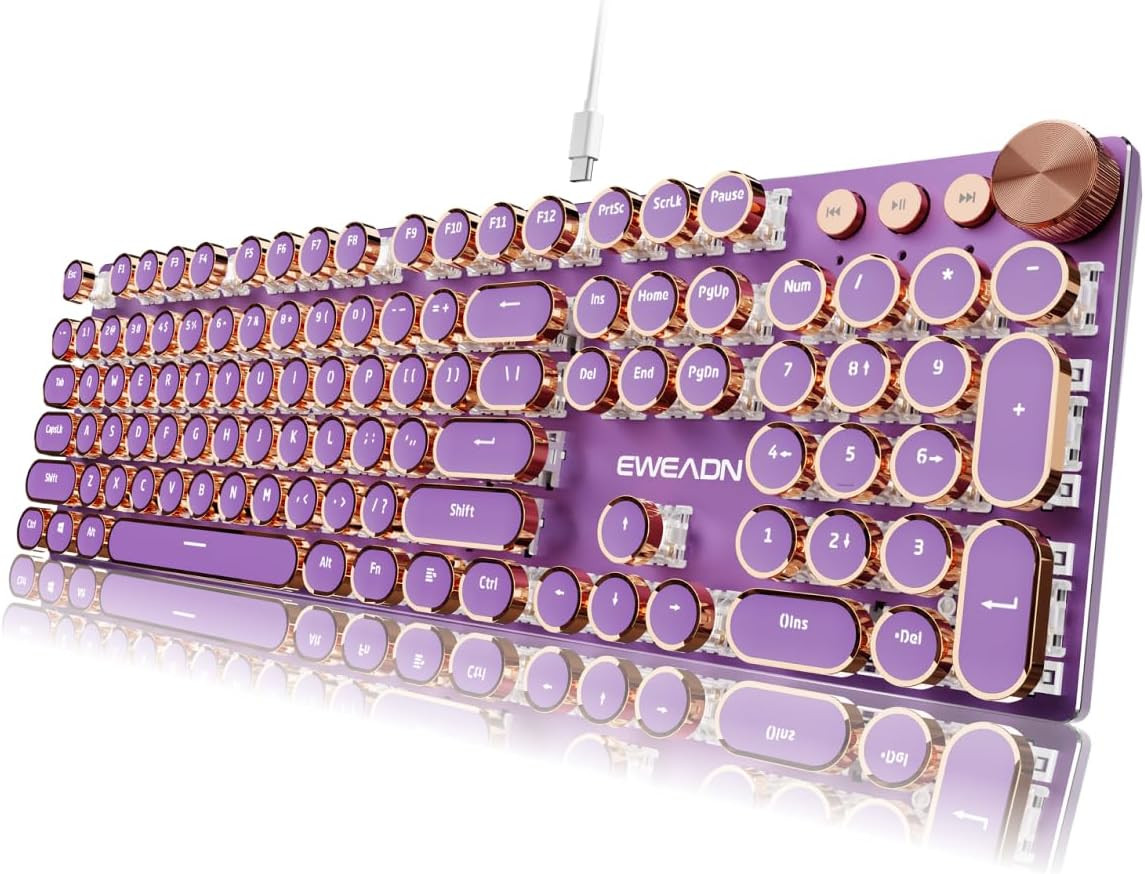 Typewriter Style Mechanical Keyboard, Wired Typewriter Keyboards,104 Keys Backli