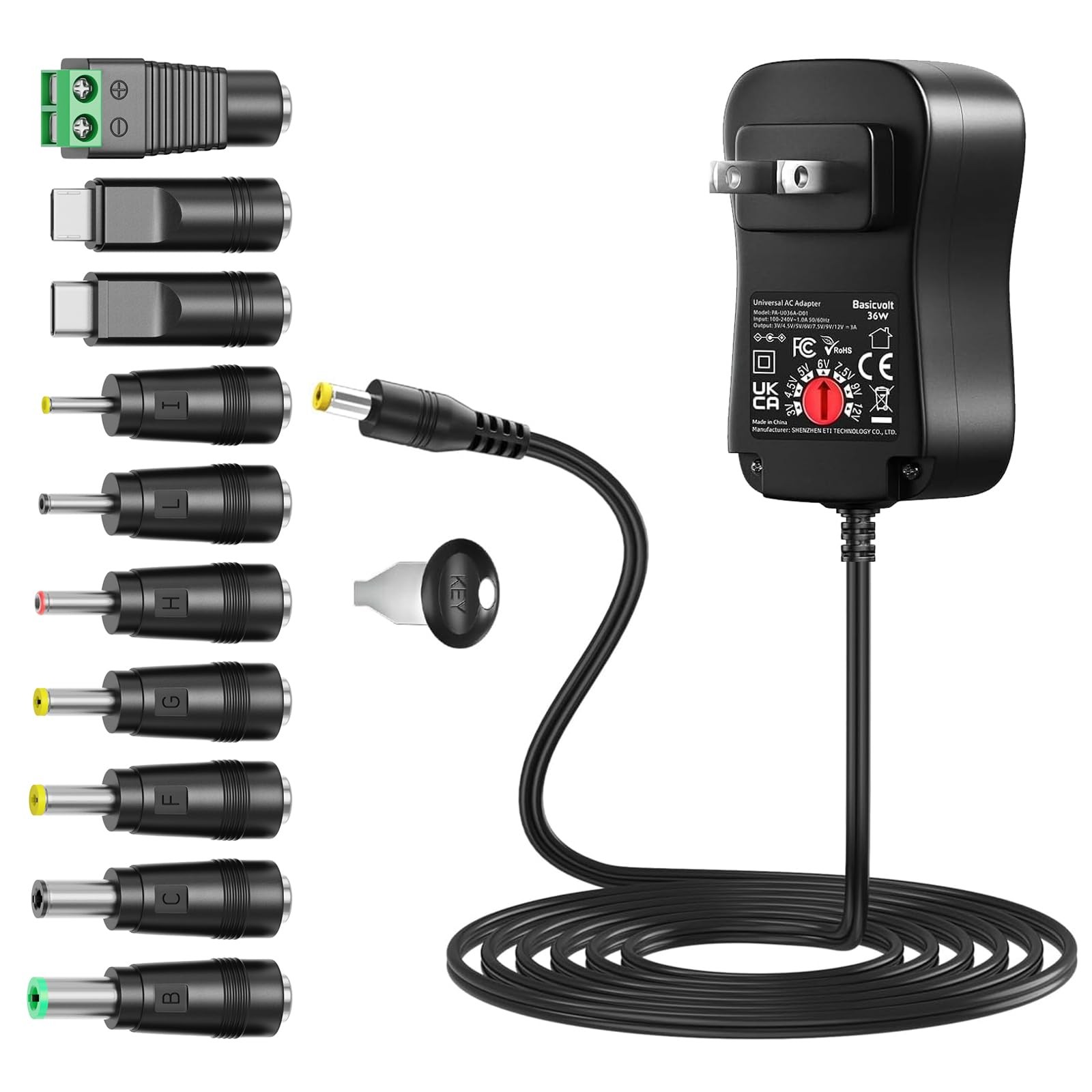 36W 3A Universal AC Adapter Kit, DC 3V 4.5V 5V 6V 7.5V 9V 12V 3-12V 