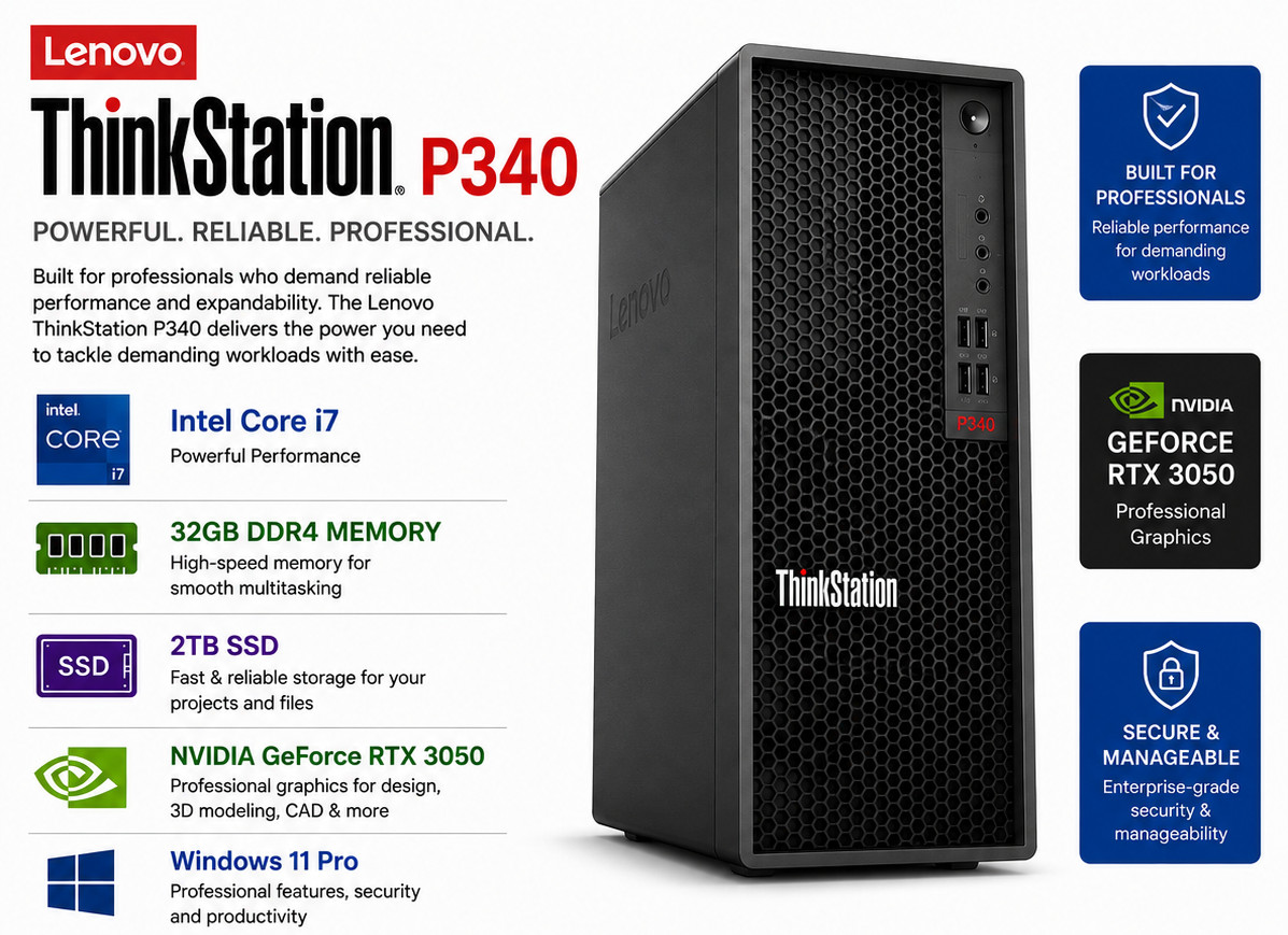 NEW Lenovo ThinkStation P340 Intel Core i7 32GB 2TB SSD NVIDIA GeForce RTX3050