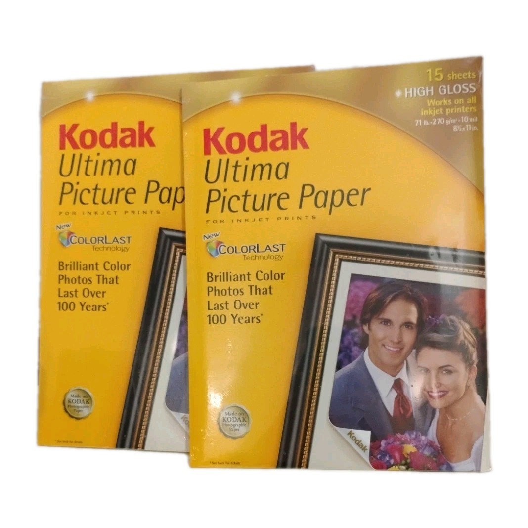 Kodak Ultima Picture Paper 15 Sheets High Gloss All Inkjet Printers 8.5 x 11 X2