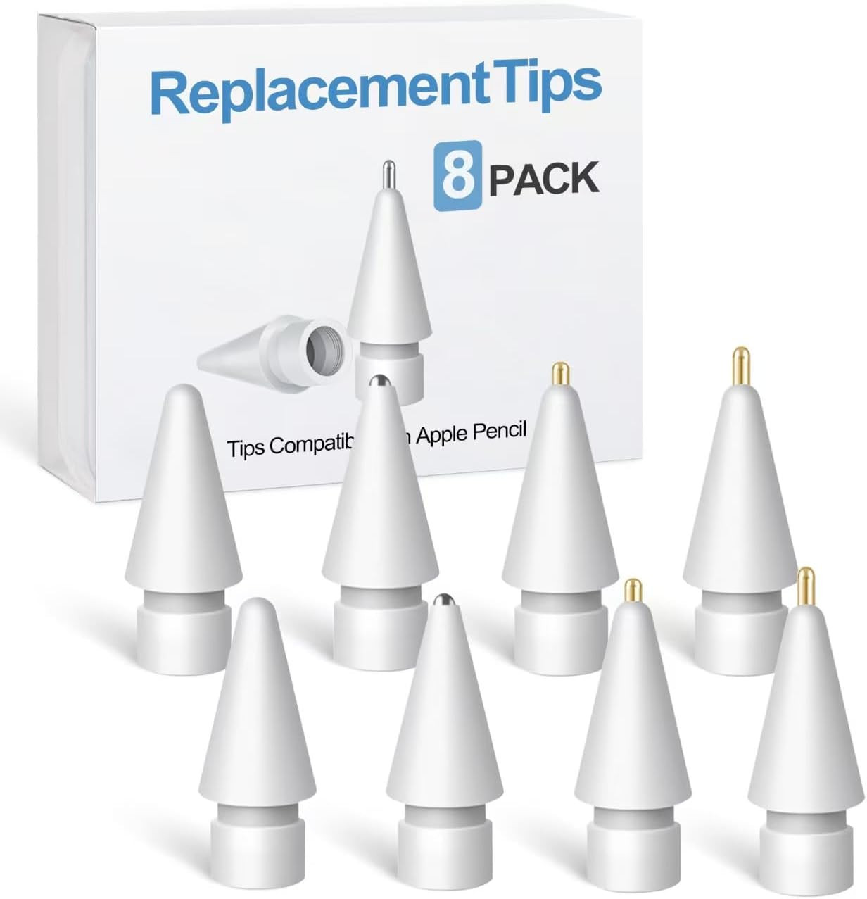 Replacement Tips for Pencil Accessories - 8 Pack Mix Replacement Pencil Tips