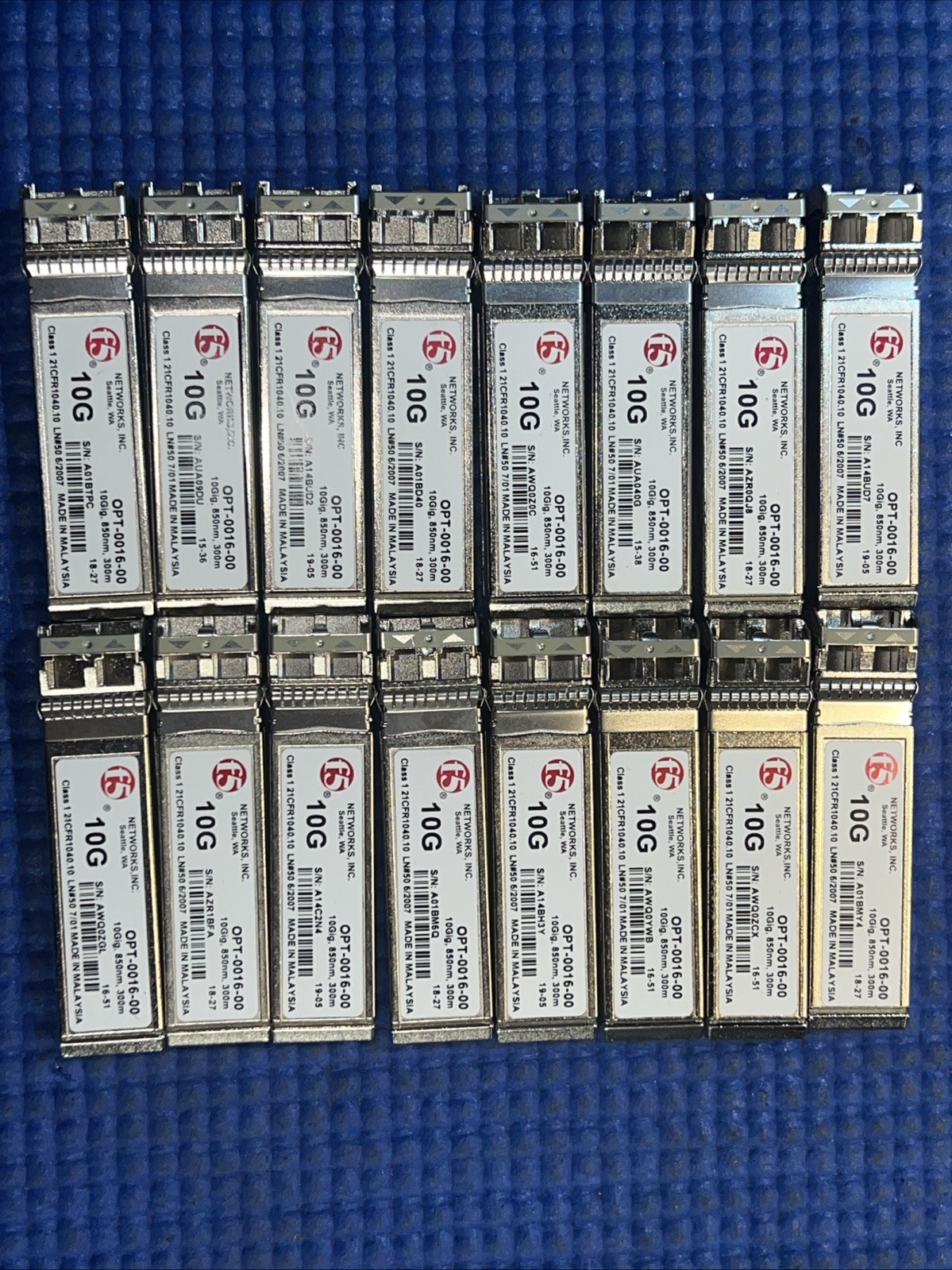 Lot of 16 F5 NETWORKS OPT001600 10GbE 10GBASESR SFP Transceiver  OPT 001 G2U