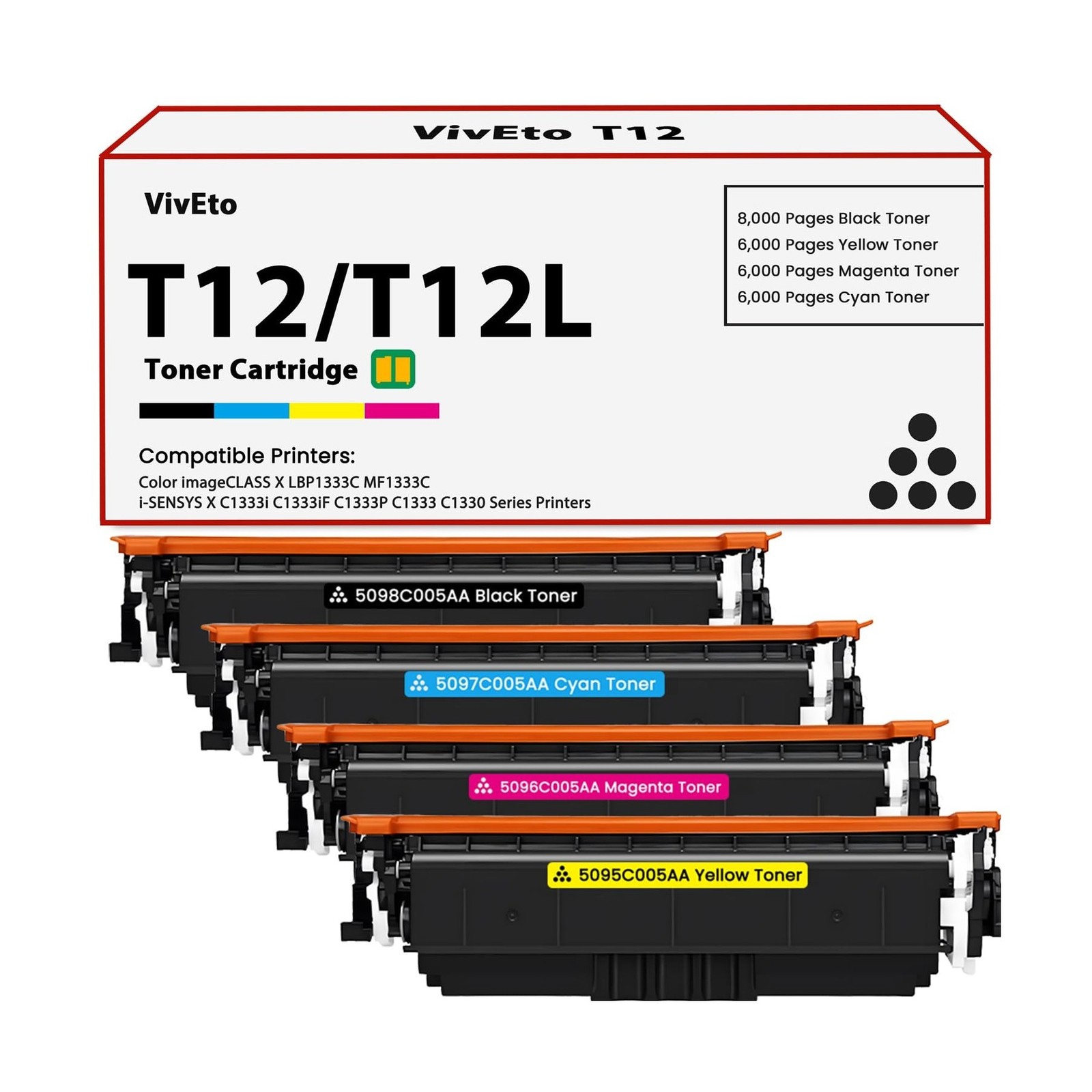T12 T12L Toner Cartridges Replacement for Canon T12 T12BK T12C T12M T12Y 5098...