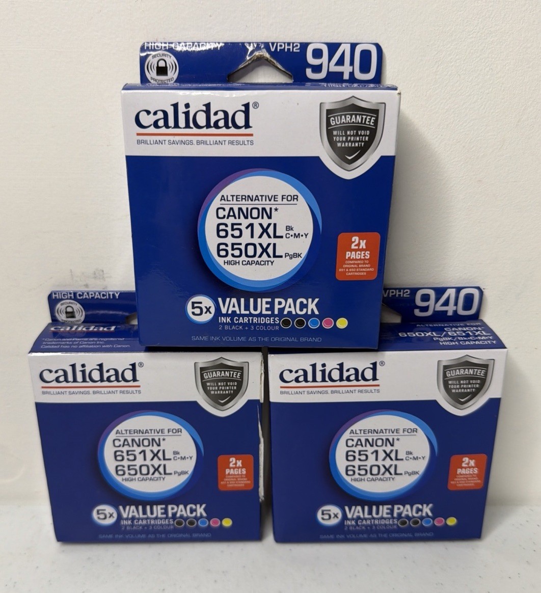 3 x Canon 651XL 650XL Compatible Black Colours Ink Cartridge Calidad VPH2 940